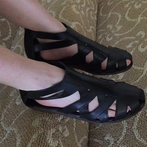 Black Leather Distress Caged Ankle Booties/Sandals